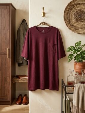 Men's Maroon Short Sleeve Crew Neck T-Shirt - 4XL